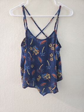 Freebird Tropical Vaction Resort Hawaii Flowy Double Strap Tank Top Sz S